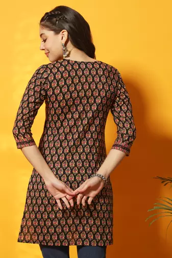 Black and multi floral bagru printed tunic