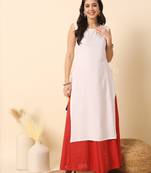 White solid round neck sleeveless straight calf length kurta