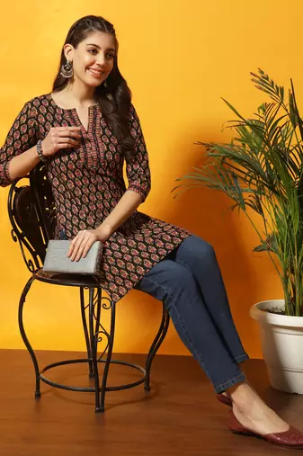 Black and multi floral bagru printed tunic