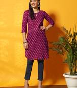 Burgundy floral bagru printed tunic