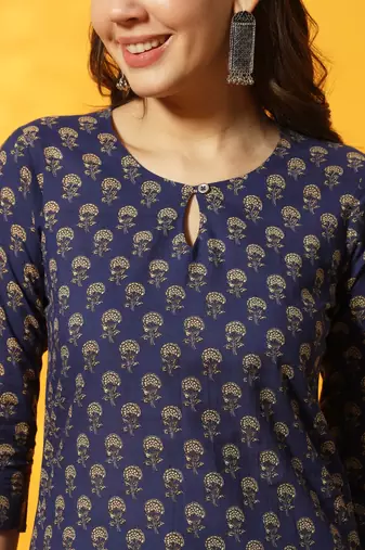 Indigo floral bagru printed tunic