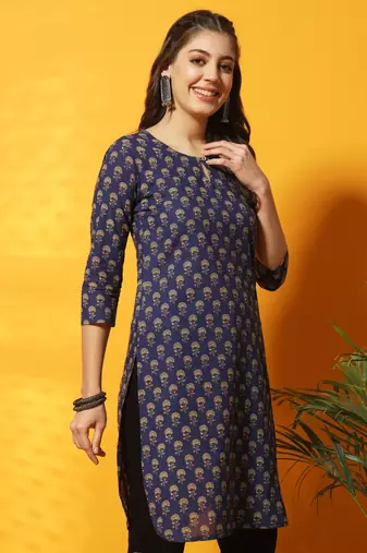 Indigo floral bagru printed tunic