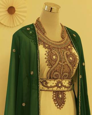 Green & White Kaftan Handcrafted Georgette Elegance Work Party Wear Fully Stitched Dresses 2