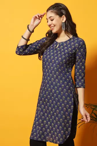 Indigo floral bagru printed tunic
