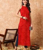 Red bandhani straight indo - western kurta