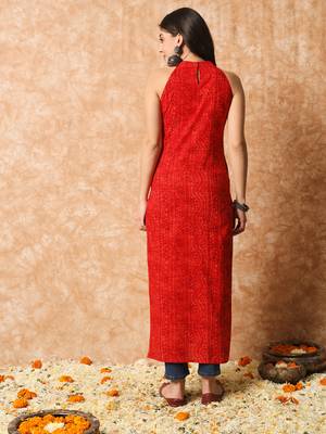 Red bandhani straight indo - western kurta 3