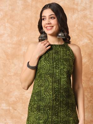 Pine green bandhani straight indo - western kurta 2