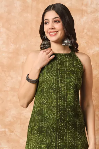 Pine green bandhani straight indo - western kurta