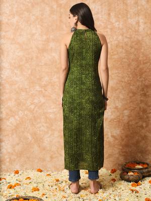 Pine green bandhani straight indo - western kurta 3