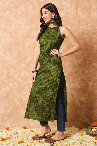 Pine green bandhani straight indo - western kurta