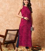 Rani pink bandhani straight indo - western kurta