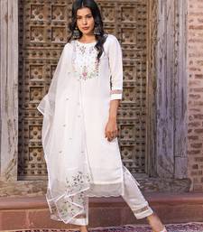 Chanderi embroidered Kurta with silk Lining  Pant and Dupatta set