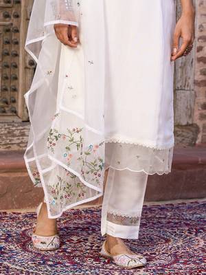 Chanderi embroidered Kurta with silk Lining  Pant and Dupatta set 5
