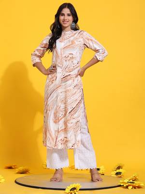 HollyHock casual kurti with 3/4 Sleeves and Geometric Pattern (Pure Crepe Fabric) 1