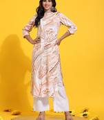 HollyHock casual kurti with 3/4 Sleeves and Geometric Pattern (Pure Crepe Fabric)