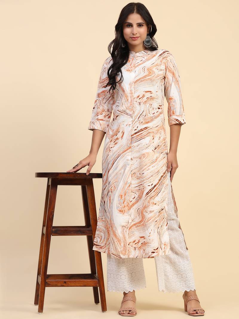 HollyHock casual kurti with 3/4 Sleeves and Geometric Pattern (Pure Crepe Fabric)
