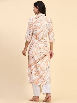 HollyHock casual kurti with 3/4 Sleeves and Geometric Pattern (Pure Crepe Fabric) 3