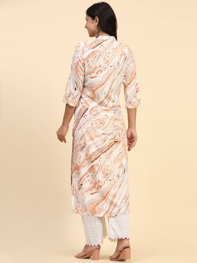 HollyHock casual kurti with 3/4 Sleeves and Geometric Pattern (Pure Crepe Fabric)