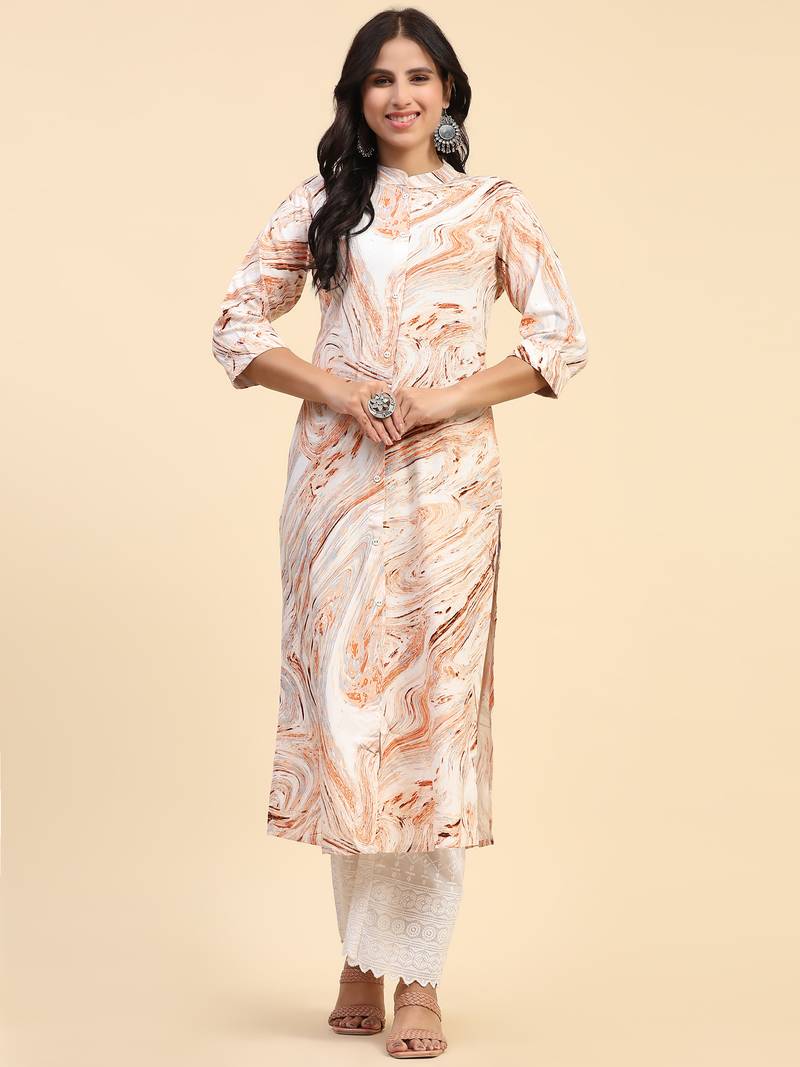 HollyHock casual kurti with 3/4 Sleeves and Geometric Pattern (Pure Crepe Fabric)