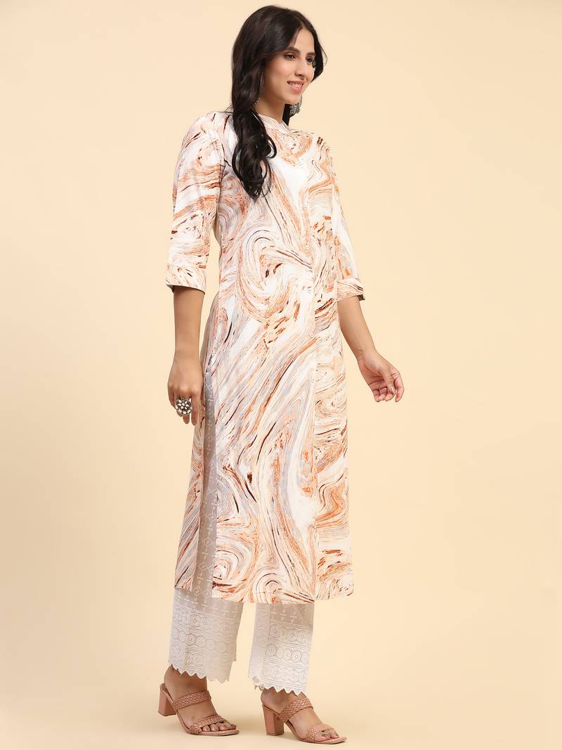 HollyHock casual kurti with 3/4 Sleeves and Geometric Pattern (Pure Crepe Fabric)