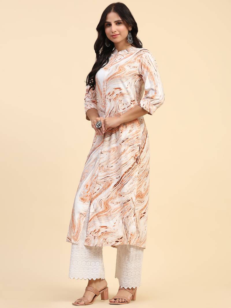 HollyHock casual kurti with 3/4 Sleeves and Geometric Pattern (Pure Crepe Fabric)
