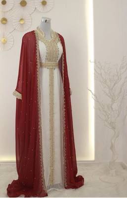 Grand Red & White Layered Kaftan with Golden Zari Work | Reception & Event Wear 1