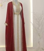 Grand Red & White Layered Kaftan with Golden Zari Work | Reception & Event Wear