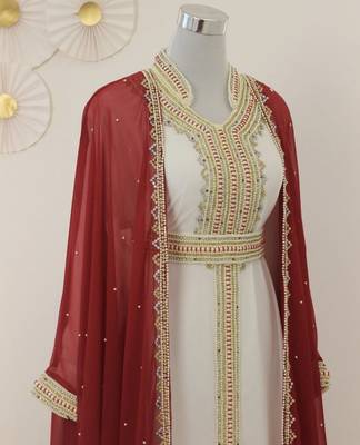 Grand Red & White Layered Kaftan with Golden Zari Work | Reception & Event Wear 2