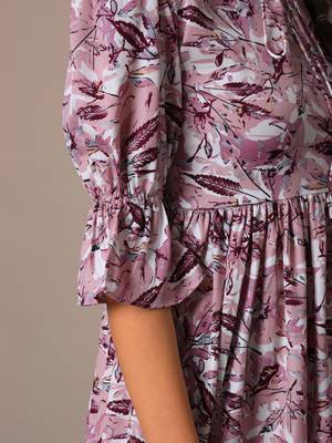 Women lavender botanical floral printed flared western midi dress 4