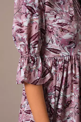 Women lavender botanical floral printed flared western midi dress