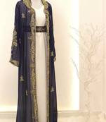 Navy Blue Georgette Zari Work Kaftan with Jacket & Belt