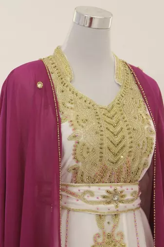 Pink & White Kaftan Handcrafted Georgette Elegance Work Party Wear Fully Stitched Dresses