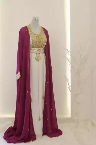 Pink & White Kaftan Handcrafted Georgette Elegance Work Party Wear Fully Stitched Dresses