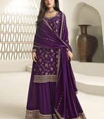 Chinnon jacquard purple zari embroidepurple palazzo suit