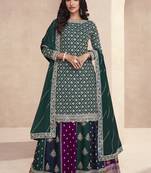 Dark green multi embroidery wedding lehenga kurti