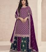 Deep purple multi embroidery wedding lehenga kurti