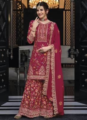 Magenta chinon & georgette designer palazzo salwar suit 1