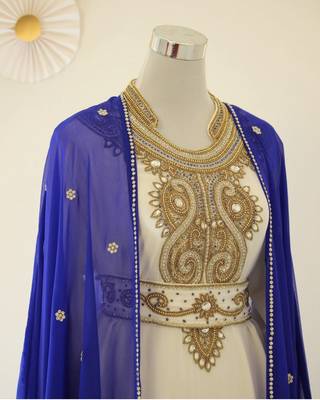 Royal-Blue & White Kaftan Handcrafted Georgette Work Party Wear Fully Stitched Dresses 2