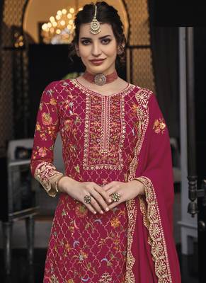 Magenta chinon & georgette designer palazzo salwar suit 2