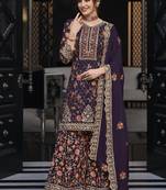 Wine chinon & georgette designer palazzo salwar suit