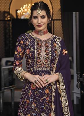 Wine chinon & georgette designer palazzo salwar suit 2