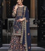 Navy blue chinon & georgette designer palazzo salwar suit