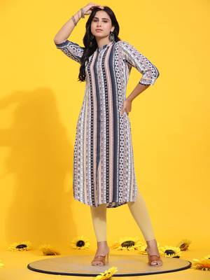 HollyHock casual kurti with 3/4 Sleeves and striped Pattern (Pure Crepe Fabric) 1