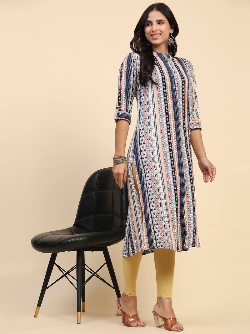 HollyHock casual kurti with 3/4 Sleeves and striped Pattern (Pure Crepe Fabric)