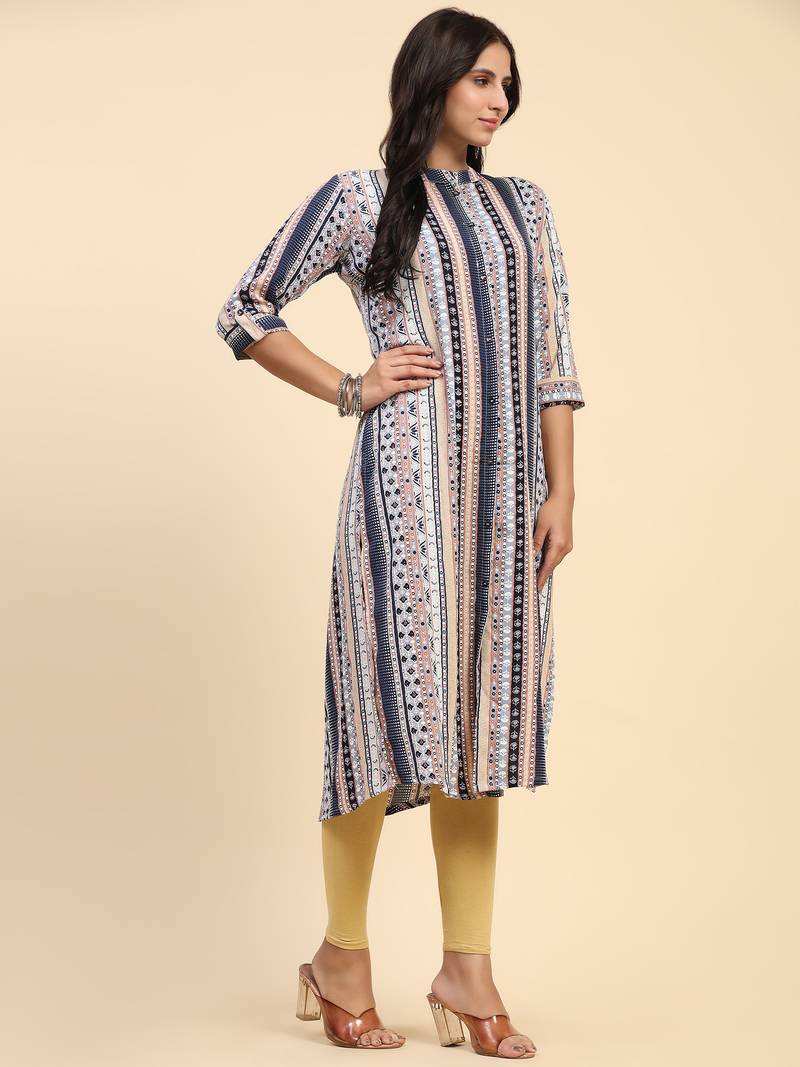 HollyHock casual kurti with 3/4 Sleeves and striped Pattern (Pure Crepe Fabric)