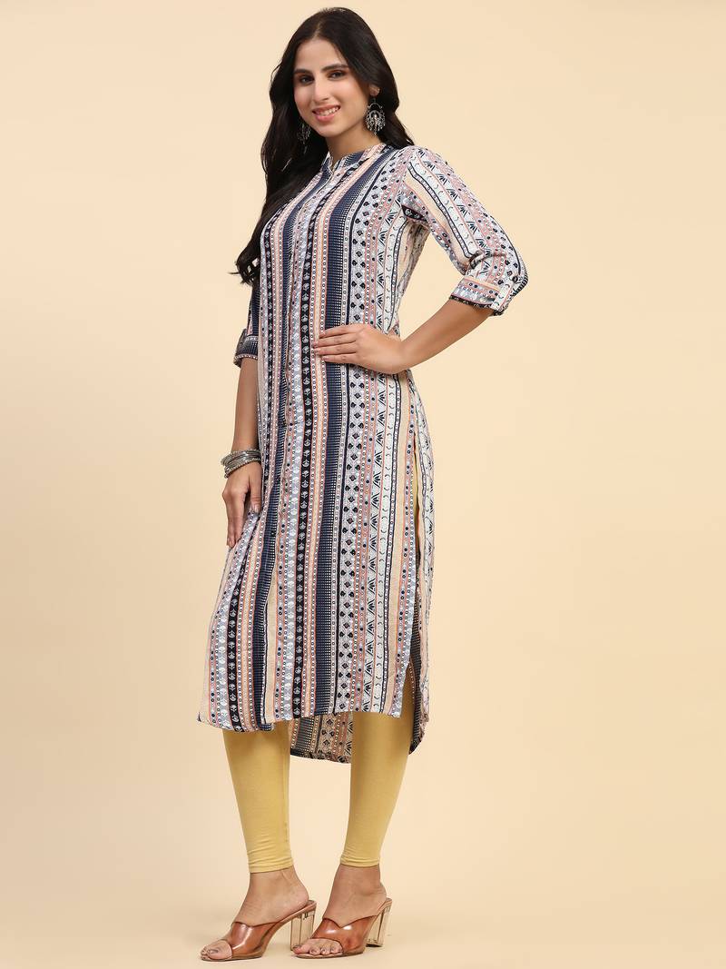 HollyHock casual kurti with 3/4 Sleeves and striped Pattern (Pure Crepe Fabric)