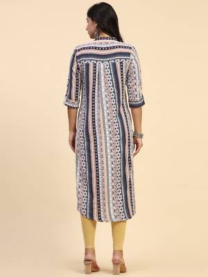 HollyHock casual kurti with 3/4 Sleeves and striped Pattern (Pure Crepe Fabric) 5