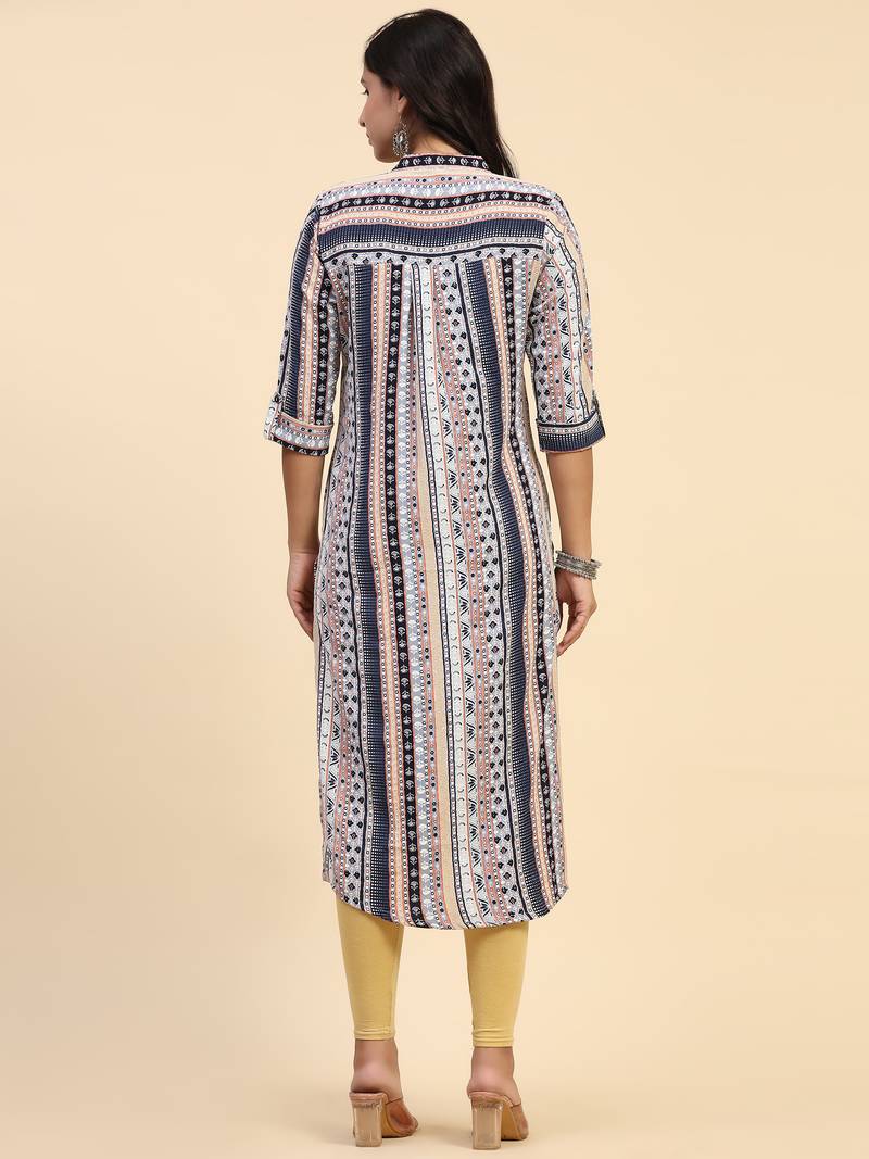 HollyHock casual kurti with 3/4 Sleeves and striped Pattern (Pure Crepe Fabric)