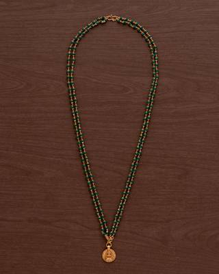 Double line jade necklace 26" length with Laxmi coin pendant one gram gold 2