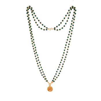 Double line jade necklace 26" length with Laxmi coin pendant one gram gold 3